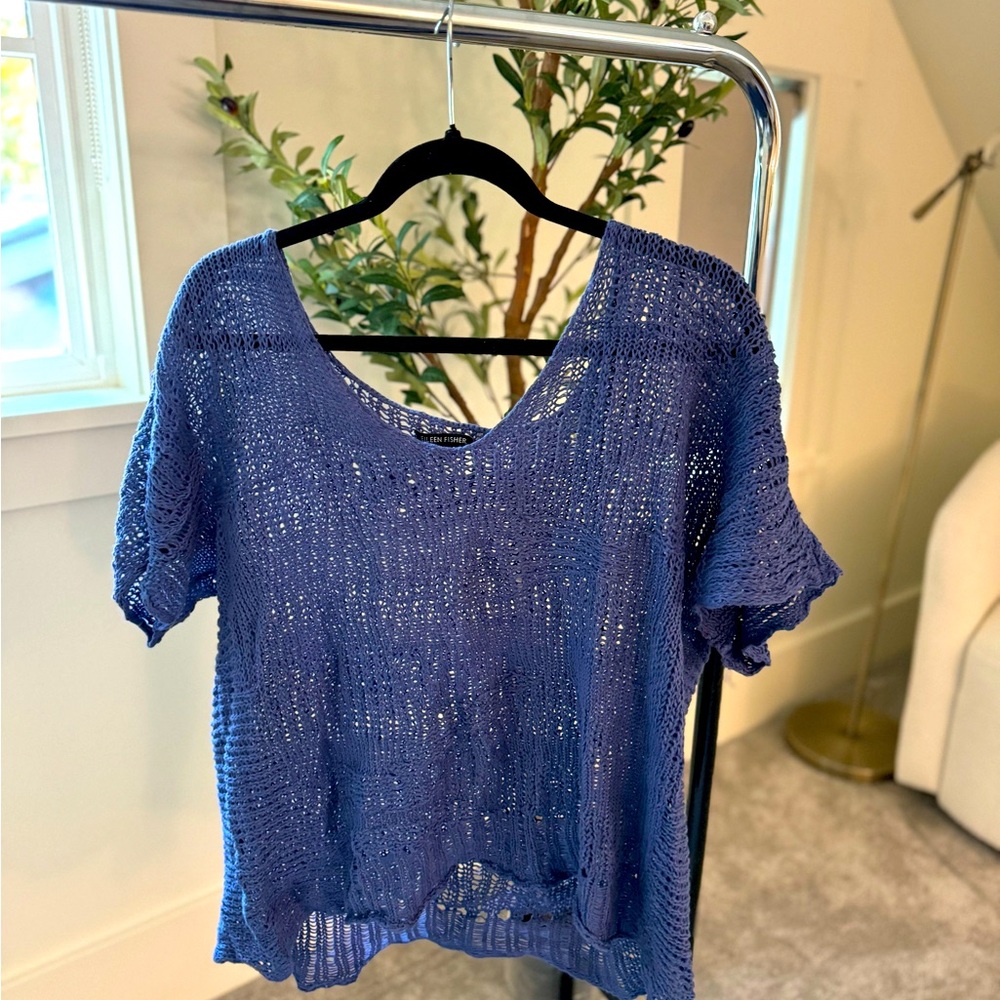 Eileen Fisher crochet sweater (lilac purple L)